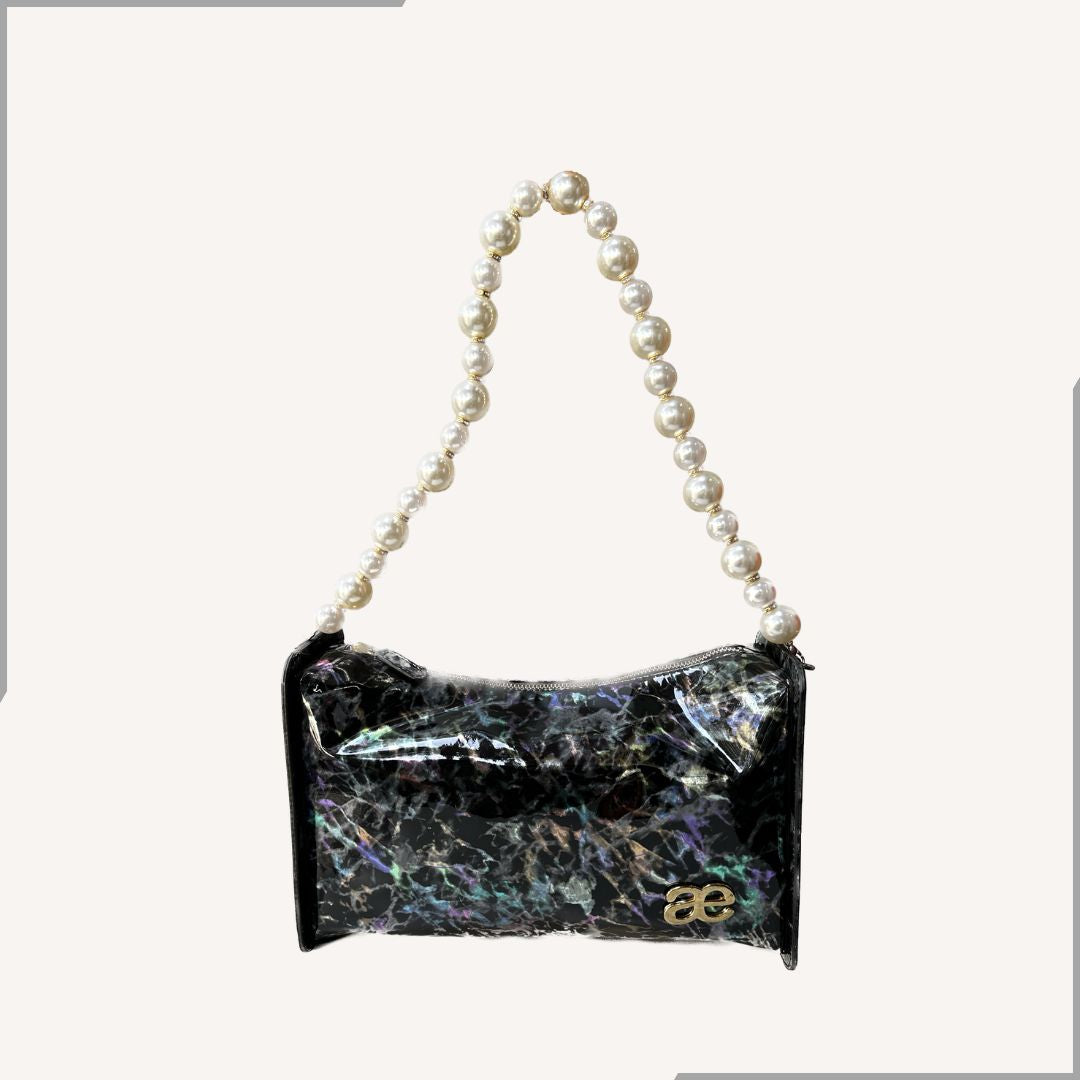Aegte Fashionista Textured Black Pearl Chain Shoulder Tote Bag (7954005459157)