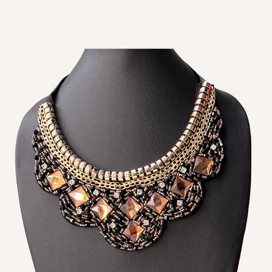 ReybyRupali Black Bronze Floral Necklace