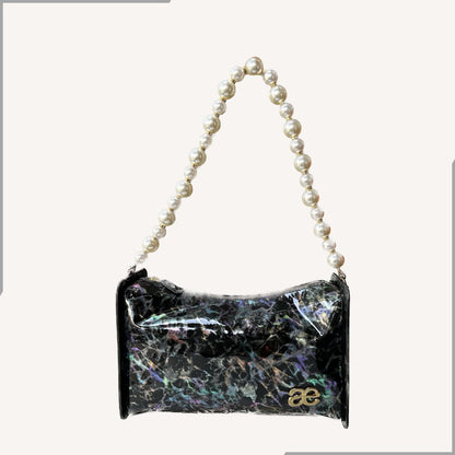 Aegte Fashionista Textured Black Pearl Chain Shoulder Tote Bag (7954005459157)