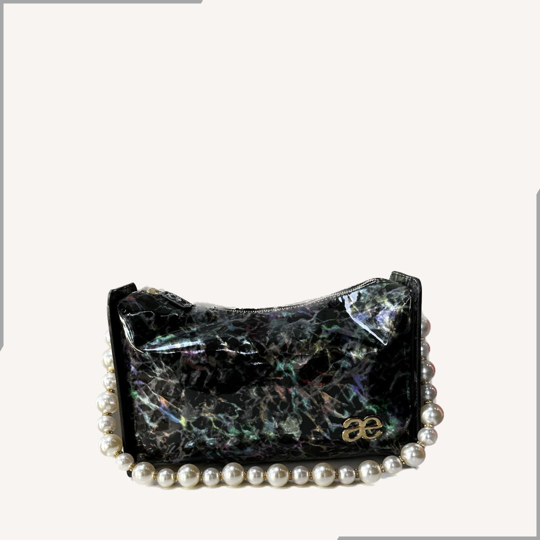 Aegte Fashionista Textured Black Pearl Chain Shoulder Tote Bag (7954005459157)