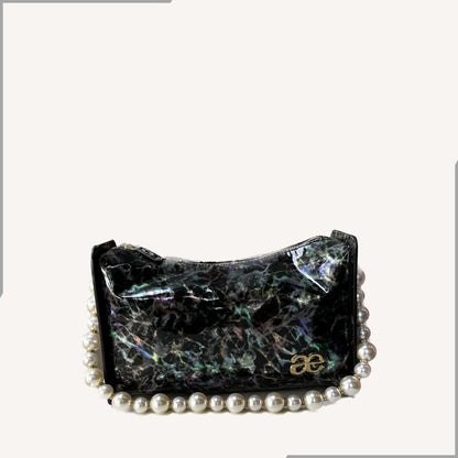 Aegte Fashionista Textured Black Pearl Chain Shoulder Tote Bag (7954005459157)