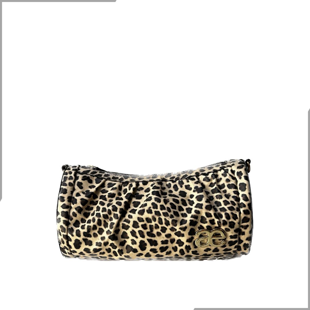 Aegte Irish Black Zebra Printed Pleated Duffle Bag with detachable Ruffled Handle and Long Chain Carry (7933357162709)