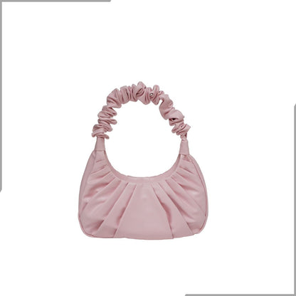 Aegte Ruffle Strap Vogue Black Shoulder Bag Pleated Handbag (7870668931285)
