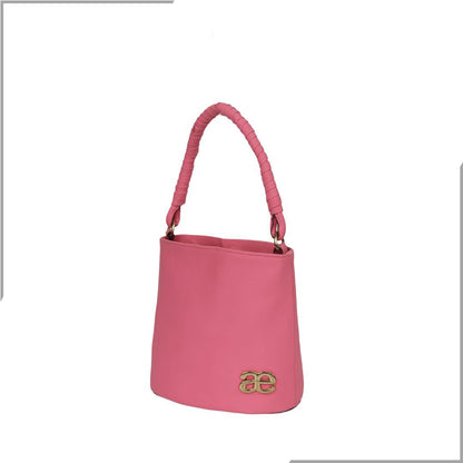 Aegte Barbie Pink Bucket Handbag with handwoven Cuff Hold & Long Sling Carry Belt (7880021016789)
