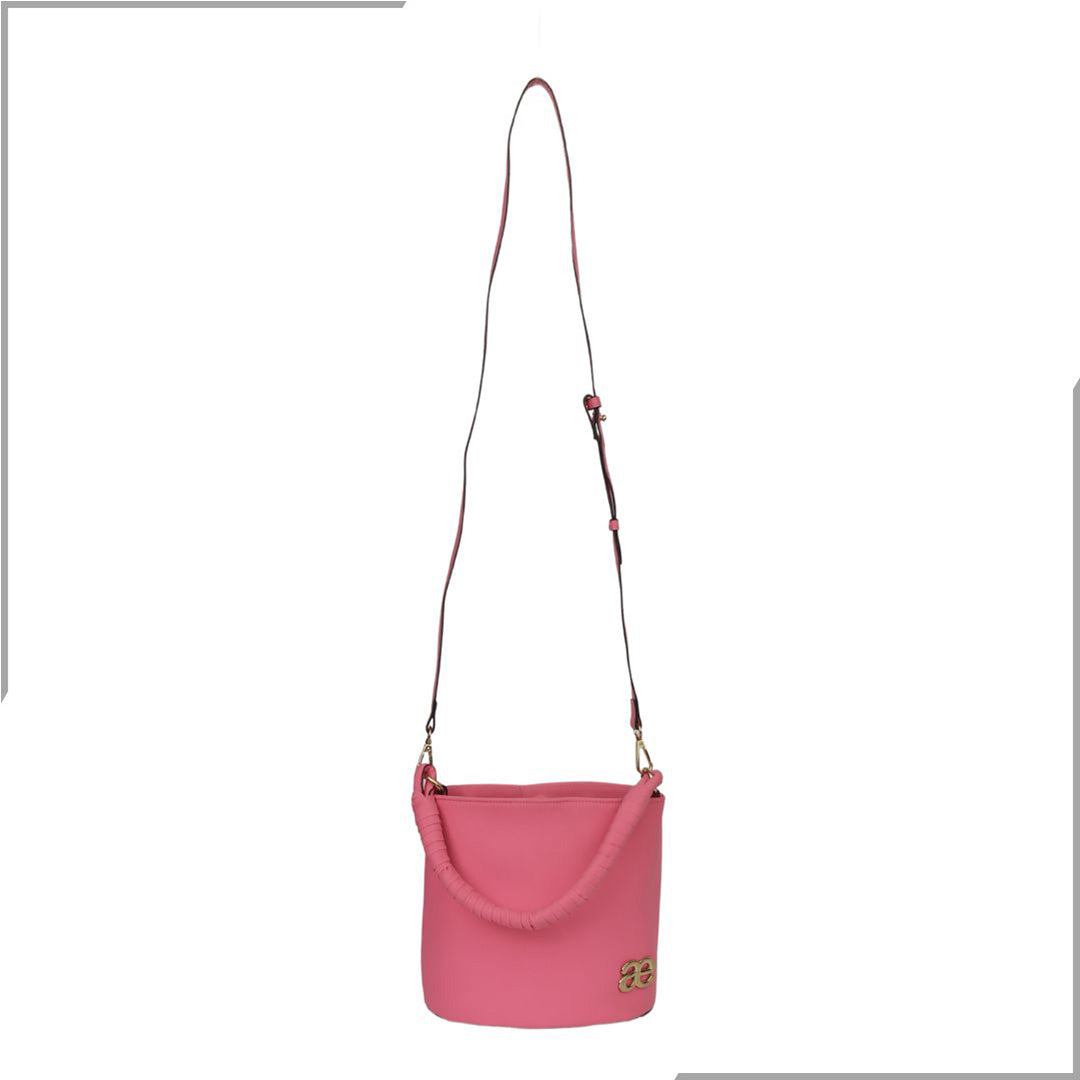 Aegte Barbie Pink Bucket Handbag with handwoven Cuff Hold & Long Sling Carry Belt (7880021016789)