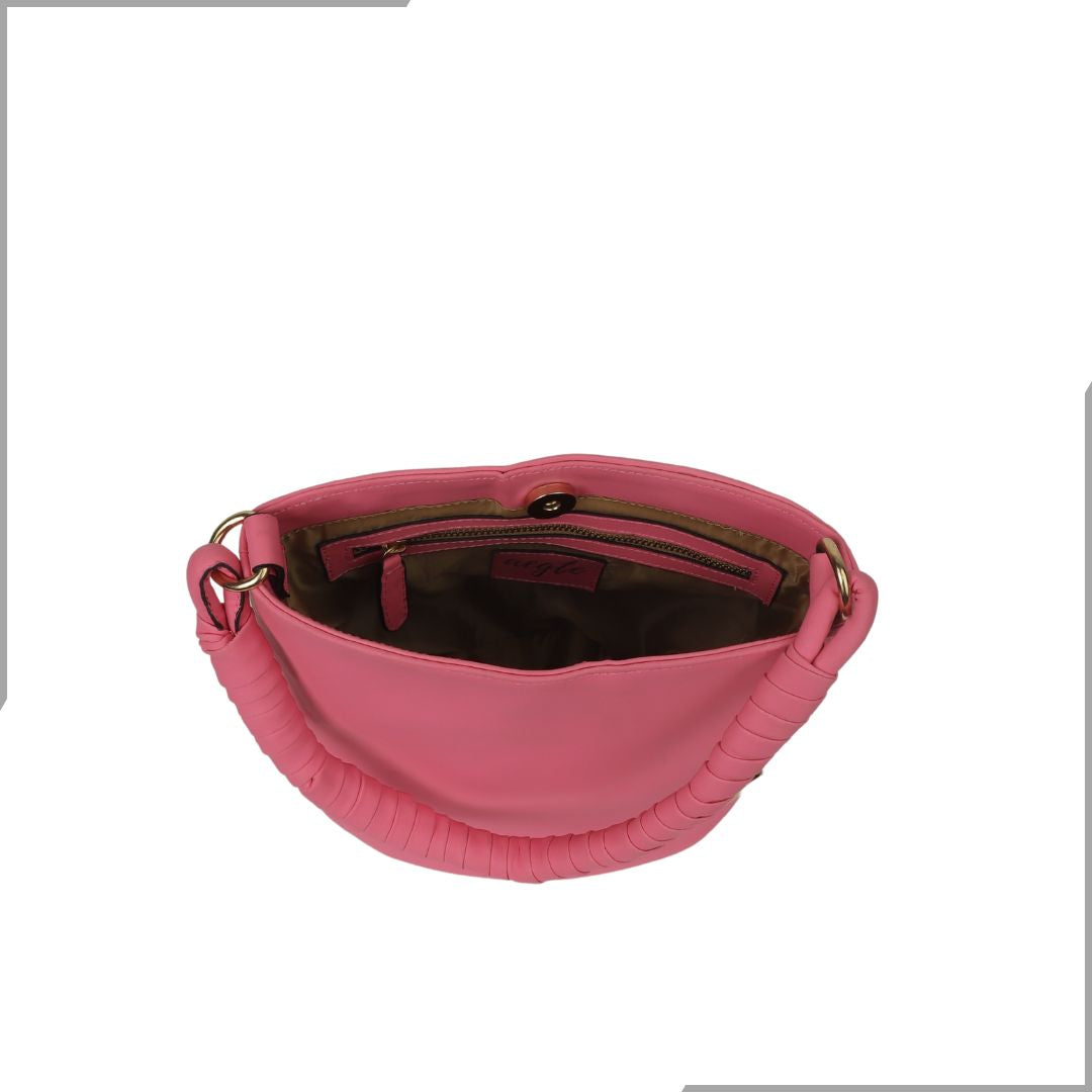Aegte Barbie Pink Bucket Handbag with handwoven Cuff Hold & Long Sling Carry Belt (7880021016789)