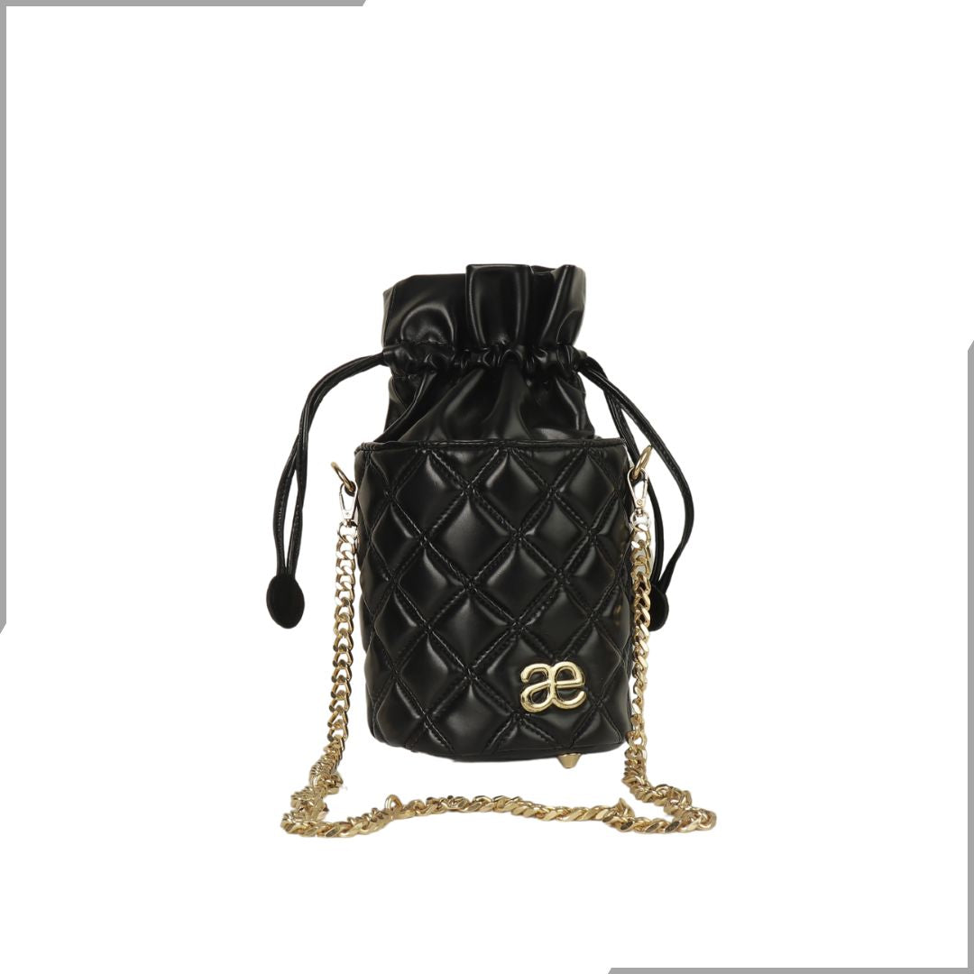 Aegte Quilted Glam Black Drawstring Potli Bag (7923297747157)