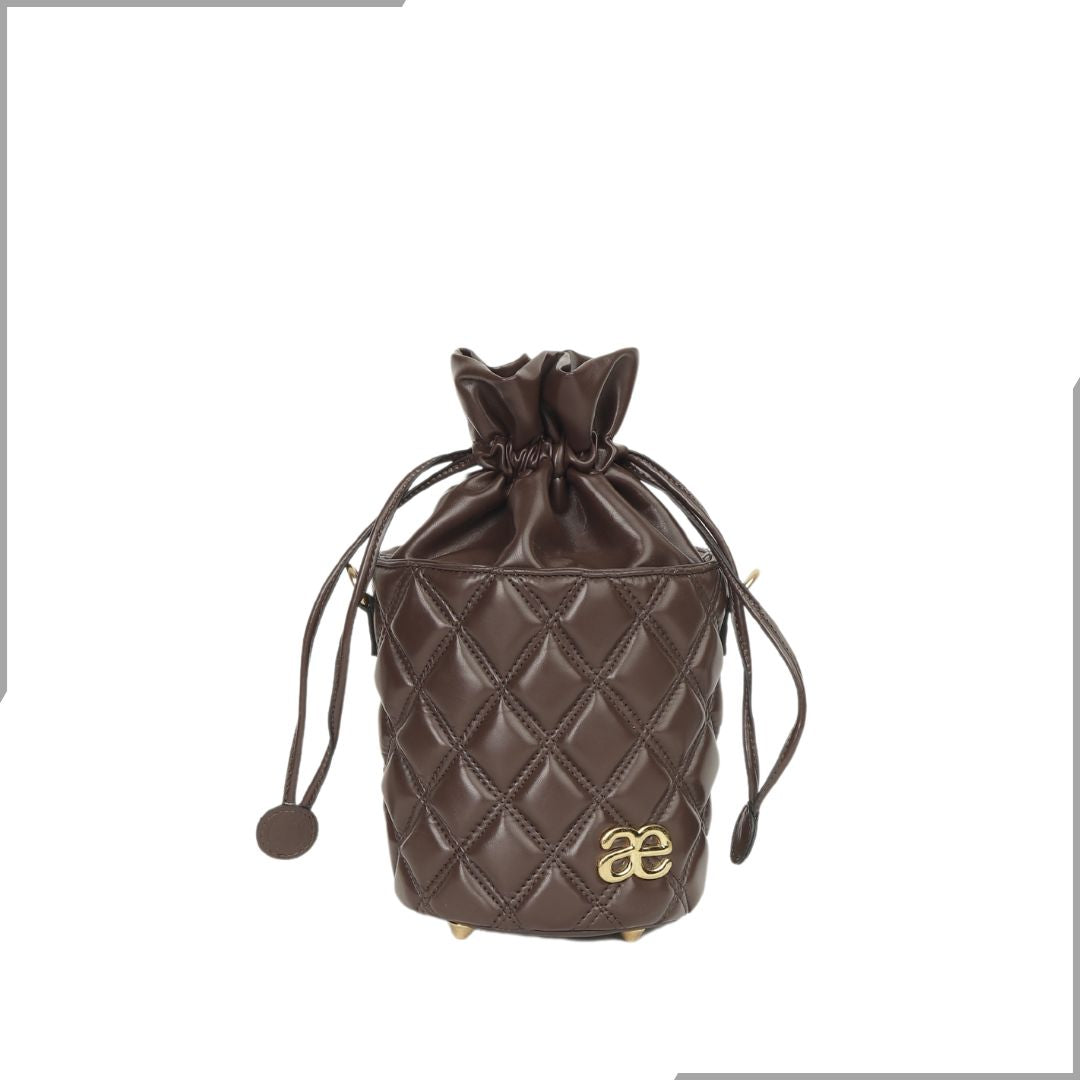 Aegte Quilted Chocolaty Brown Drawstring Potli Bag (7794673844437)