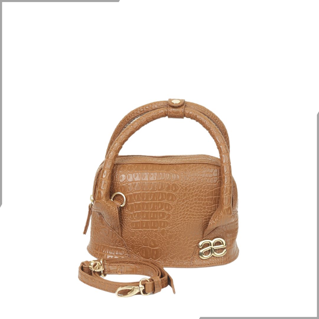Aegte Carry it in Style Croco Black Leather Bag with Detachable Sling Strap (7923281690837)