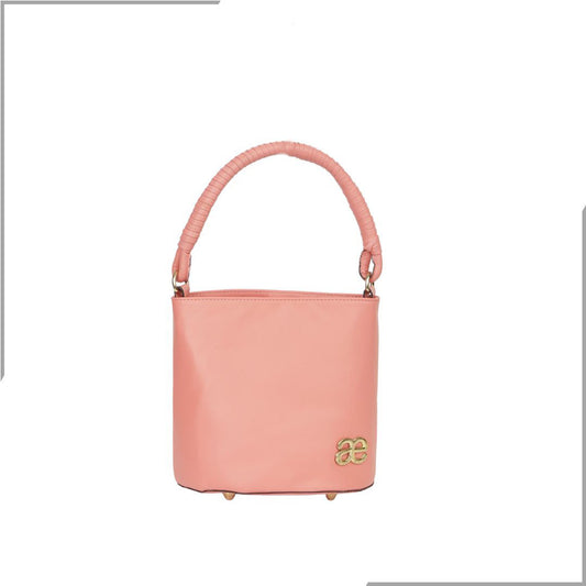 Aegte Carrot Pink Bucket Handbag with handwoven Cuff Hold & Long Sling Carry Belt (7880019771605)