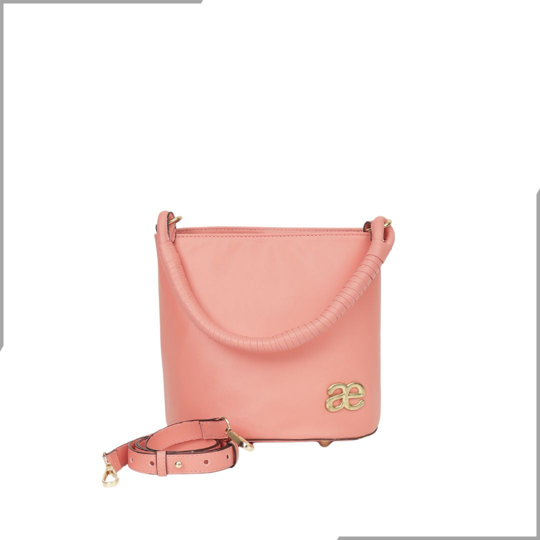 Aegte Barbie Pink Bucket Handbag with handwoven Cuff Hold & Long Sling Carry Belt (7880021016789)