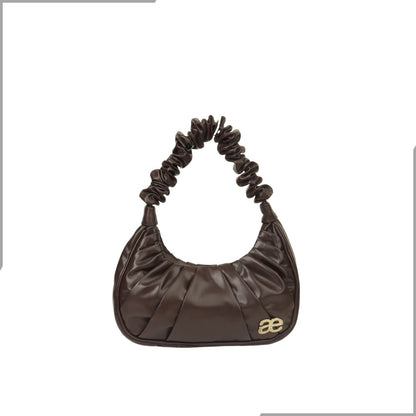 Aegte Ruffle Strap Chocolaty Brown Shoulder Bag /  Pleated Handbag (7870654906581)