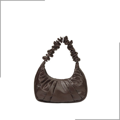 Aegte Ruffle Strap Chocolaty Brown Shoulder Bag /  Pleated Handbag (7870654906581)