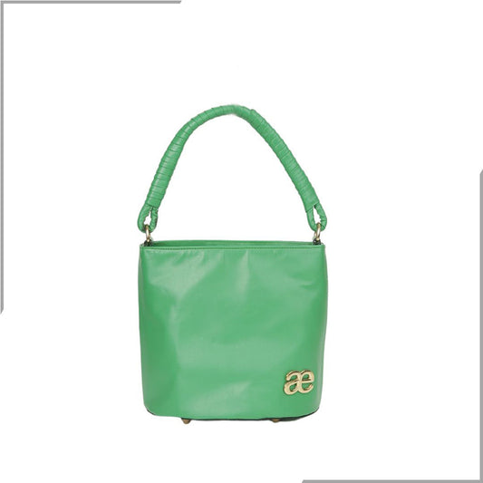 Aegte Grass Green Bucket Handbag with handwoven Cuff Hold & Long Sling Carry Belt (7870750949589)