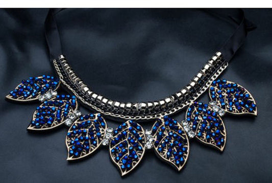 Aegte Blue Leaf Premium Statement Necklace (7878823018709)