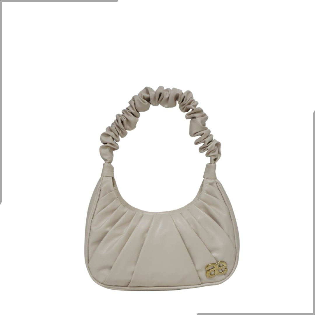 Aegte Ruffle Strap Silky Cream Shoulder Bag   Pleated Handbag (7870724145365)