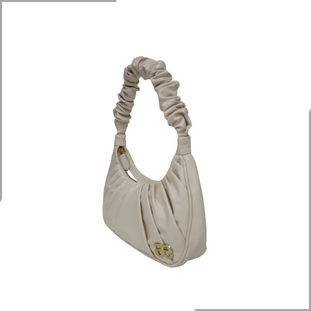 Aegte Ruffle Strap Sugary White Shoulder Bag Pleated Handbag (7870710710485)