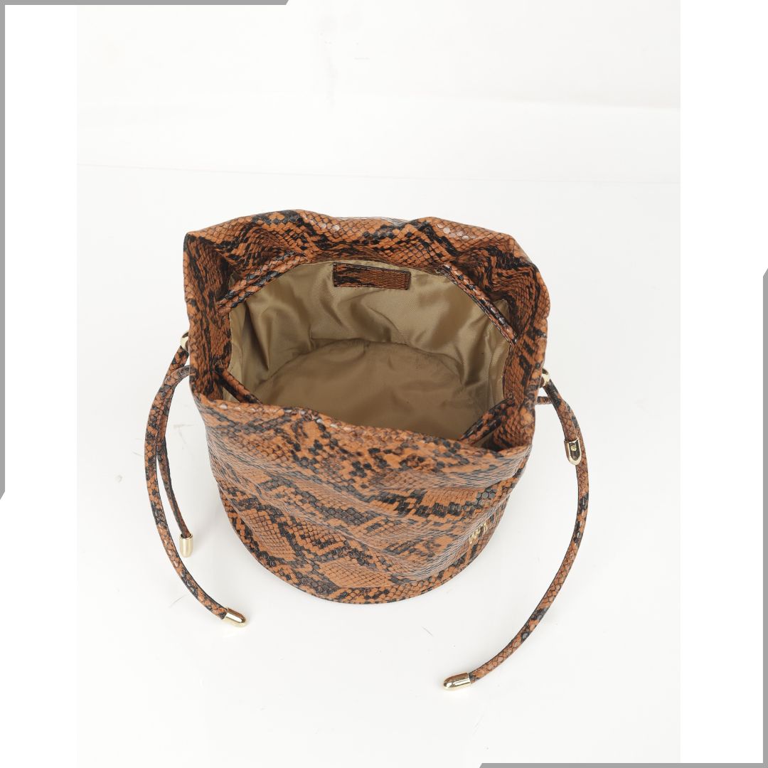 Aegte Snake Print Potli Round Bag with Golden Convertible Chain Strap & Long Sling Carry Belt (7870765957333)