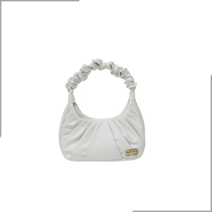 Aegte Ruffle Strap Silky Cream Shoulder Bag   Pleated Handbag (7870724145365)