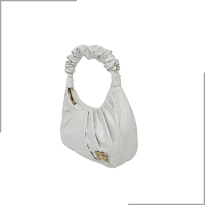 Aegte Ruffle Strap Silky Cream Shoulder Bag   Pleated Handbag (7870724145365)