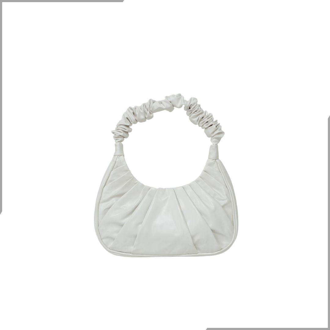 Aegte Ruffle Strap Sugary White Shoulder Bag Pleated Handbag (7870710710485)