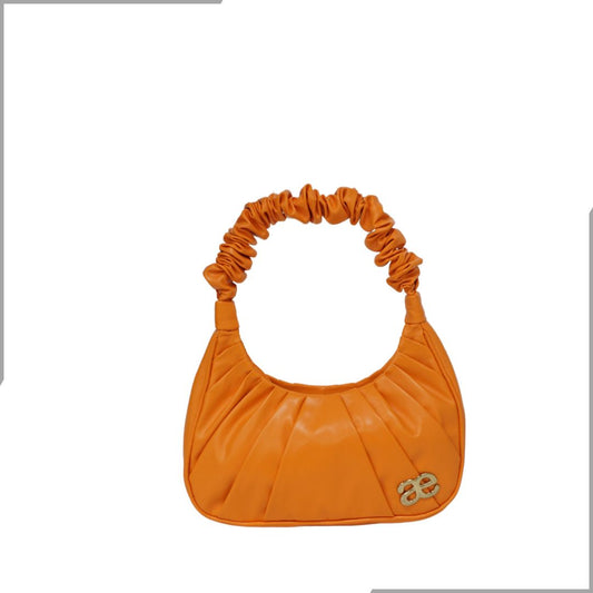 Aegte Ruffle Strap Summery Orange Shoulder Bag Pleated Handbag (7870734893269)