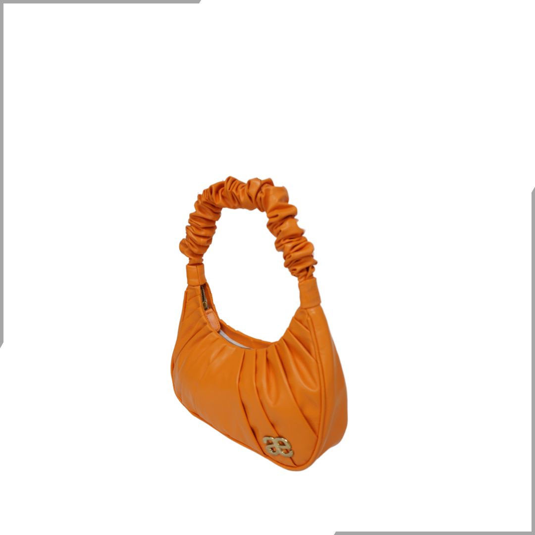 Aegte Ruffle Strap Summery Orange Shoulder Bag Pleated Handbag (7870734893269)