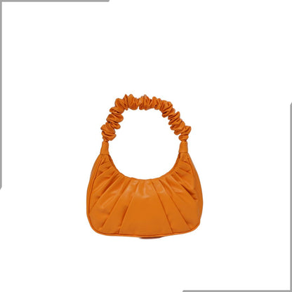 Aegte Ruffle Strap Summery Orange Shoulder Bag Pleated Handbag (7870734893269)