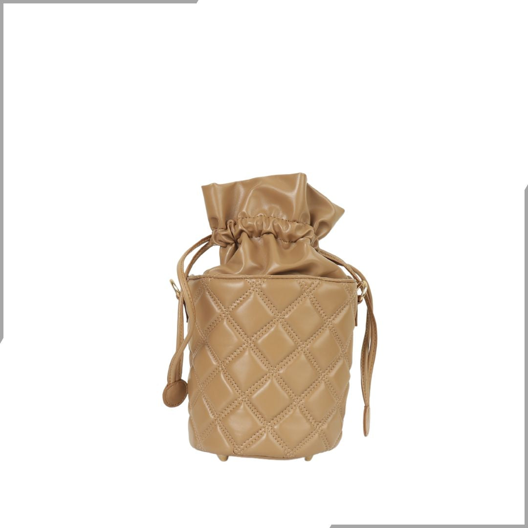 Aegte Quilted Chocolaty Brown Drawstring Potli Bag (7794673844437)