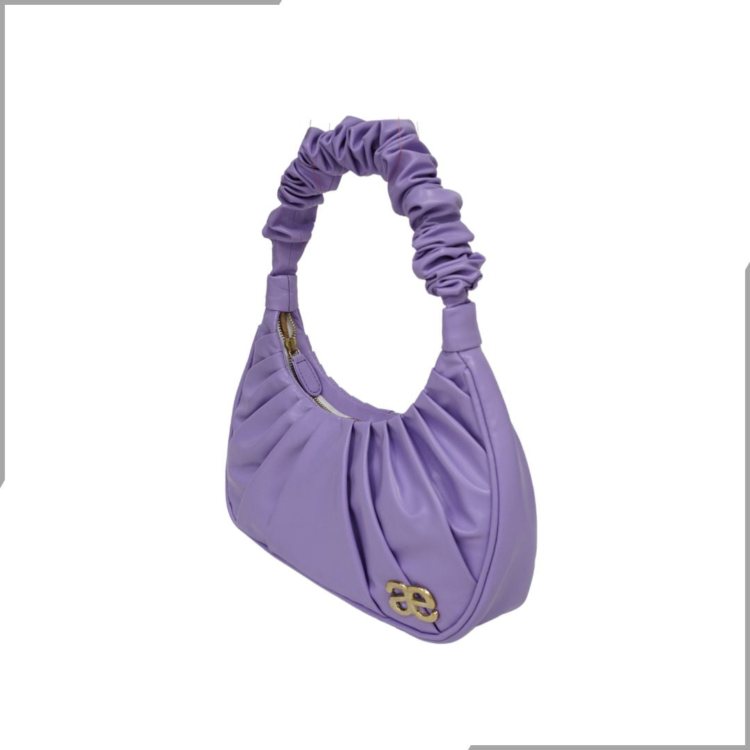 Aegte Ruffle Strap Trendy Lavender Shoulder Bag   Pleated Handbag (7870694686933)