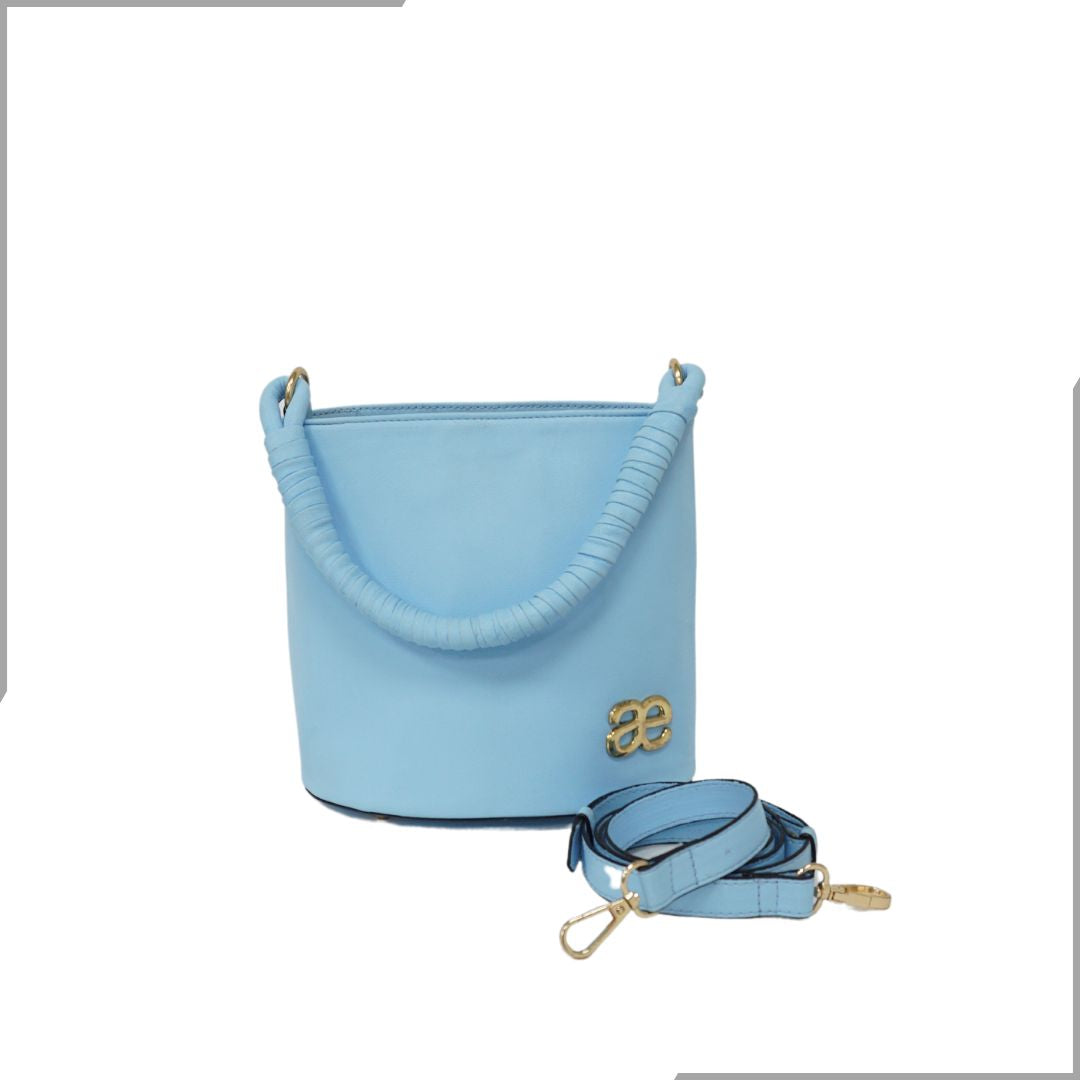 Aegte Vibrant Aqua Bucket Handbag with handwoven Cuff Hold & Long Sling Carry Belt (7880020132053)