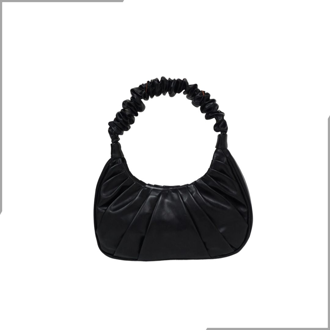 Aegte Ruffle Strap Vogue Black Shoulder Bag Pleated Handbag (7870668931285)