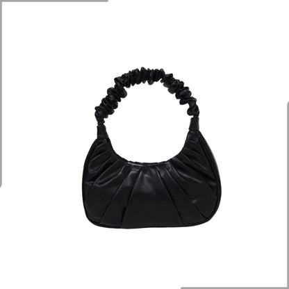 Aegte Ruffle Strap Vogue Black Shoulder Bag Pleated Handbag (7870668931285)