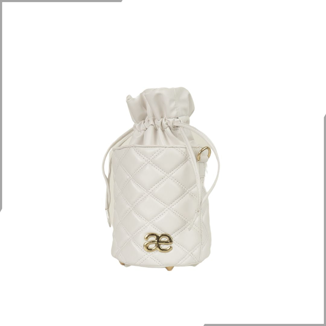 Aegte Quilted Soft White Drawstring Potli Bag (7923304104149)