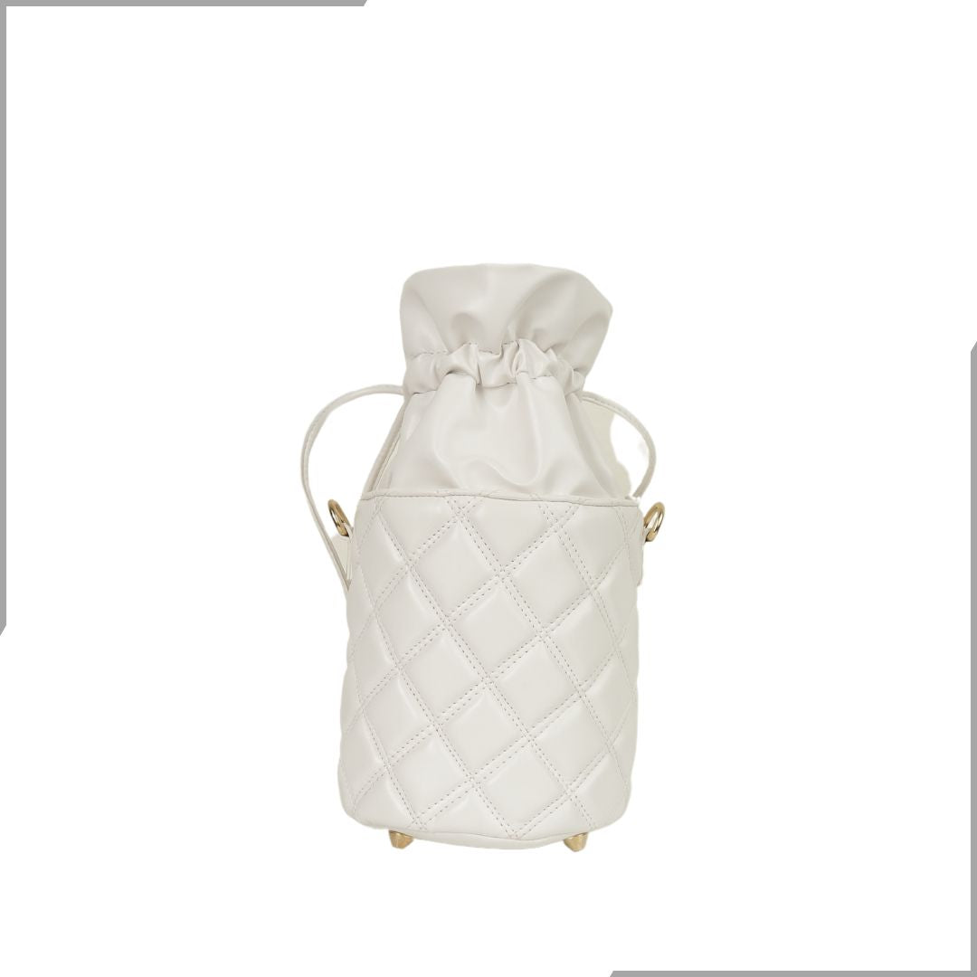 Aegte Quilted Soft White Drawstring Potli Bag (7923304104149)