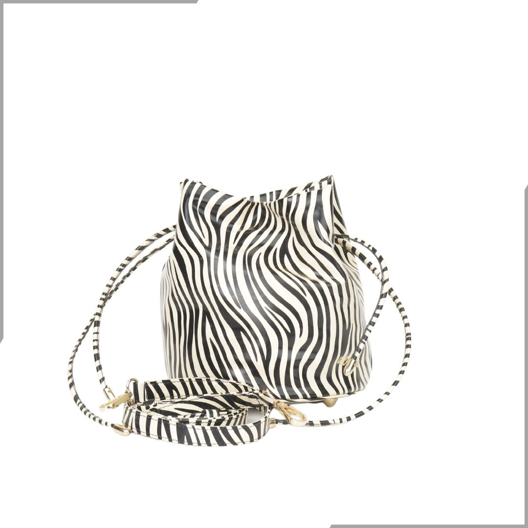 Aegte Zebra Print Potli Round Bag with Golden Convertible Chain Strap & Long Sling Carry Belt (7870759534805)