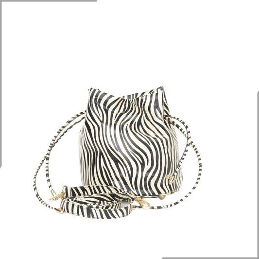 Aegte Zebra Print Potli Round Bag with Golden Convertible Chain Strap & Long Sling Carry Belt (7870759534805)