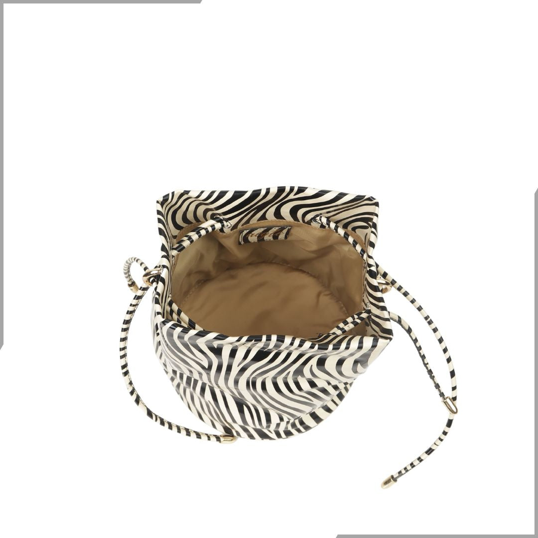 Aegte Zebra Print Potli Round Bag with Golden Convertible Chain Strap & Long Sling Carry Belt (7870759534805)